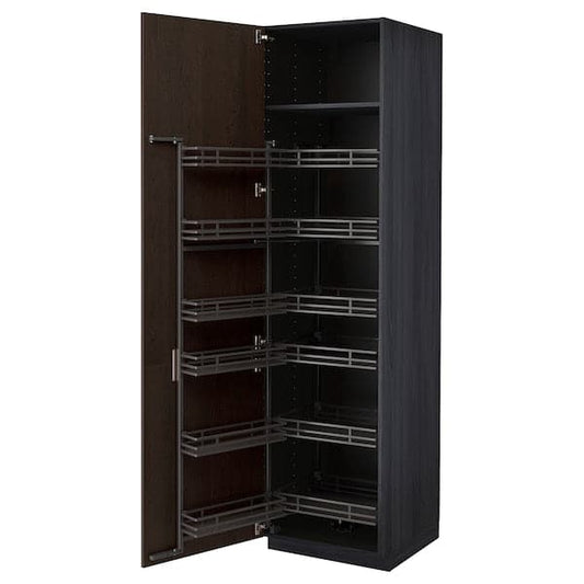 Ikea METOD - High cabinet with pull-out larder, black/Sinarp brown , 60x60x220 cm