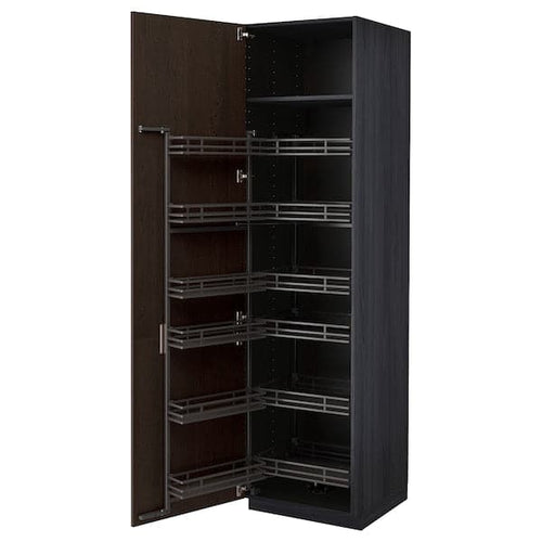 METOD - High cabinet with pull-out larder, black/Sinarp brown , 60x60x220 cm