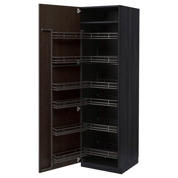 Ikea METOD - High cabinet with pull-out larder, black/Sinarp brown, 60x60x200 cm