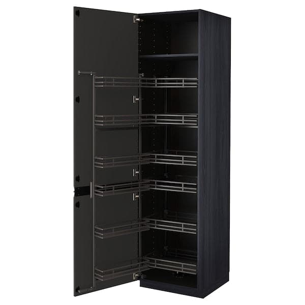 Ikea METOD - High cabinet with pull-out larder, black/Upplöv matt anthracite, 60x60x220 cm