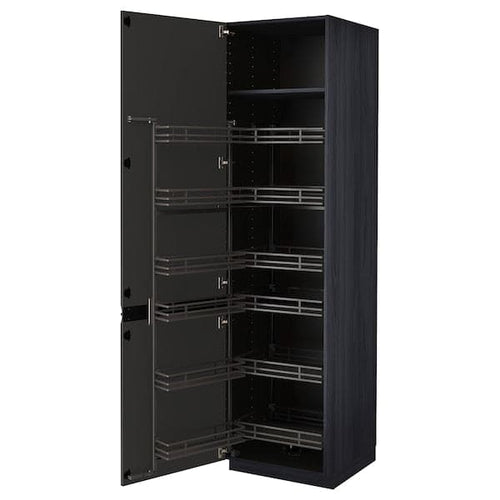 METOD - High cabinet with pull-out larder, black/Upplöv matt anthracite, 60x60x220 cm