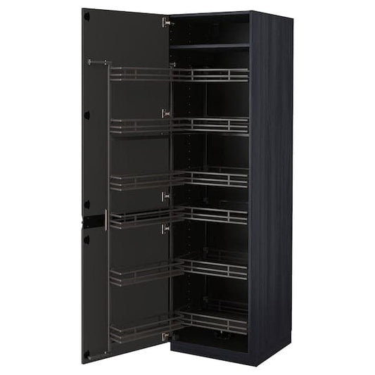 Ikea METOD - High cabinet with pull-out larder, black/Upplöv matt anthracite, 60x60x200 cm
