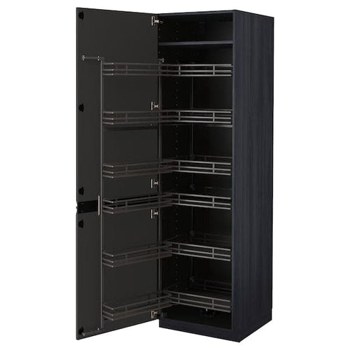 METOD - High cabinet with pull-out larder, black/Upplöv matt anthracite, 60x60x200 cm