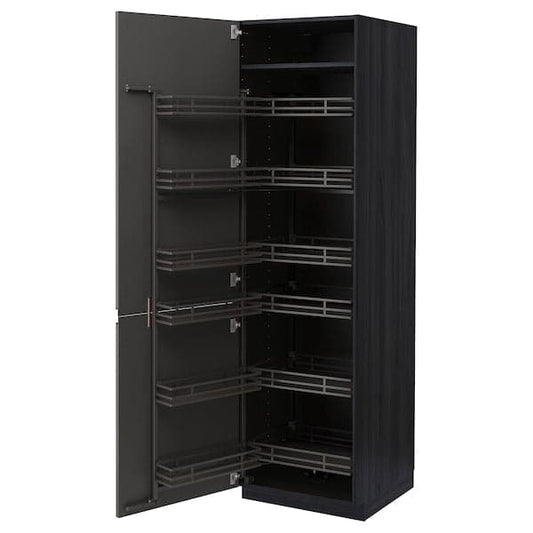METOD - High cabinet with pull-out larder, black/Voxtorp dark grey, 60x60x200 cm - best price from Maltashopper.com 79472129