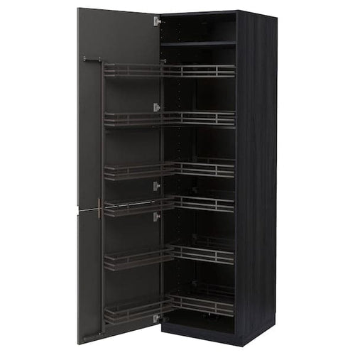 METOD high cabinet with pull-out larder, black/Voxtorp dark grey, 60x60x200 cm