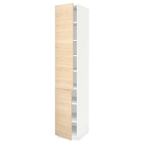 METOD - High cabinet with shelves/2 doors, white/Askersund light ash effect, 40x60x220 cm