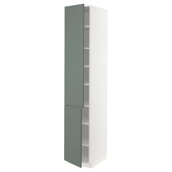 METOD - High cabinet with shelves/2 doors, white/Bodarp grey-green, 40x60x220 cm