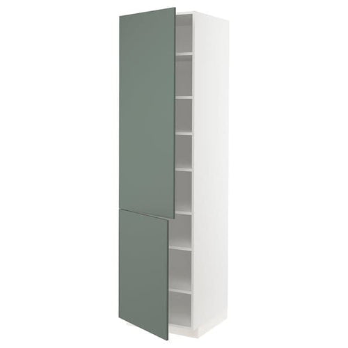 METOD - High cabinet with shelves/2 doors, white/Bodarp grey-green, 60x60x220 cm