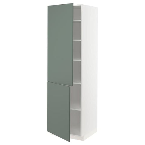 METOD - High cabinet with shelves/2 doors, white/Bodarp grey-green, 60x60x200 cm