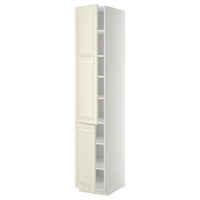 METOD high cabinet with shelves/2 doors, white/Bodbyn off-white, 40x60x220 cm