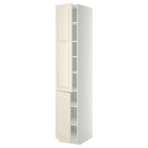 METOD - High cabinet with shelves/2 doors, white/Bodbyn off-white, 40x60x220 cm