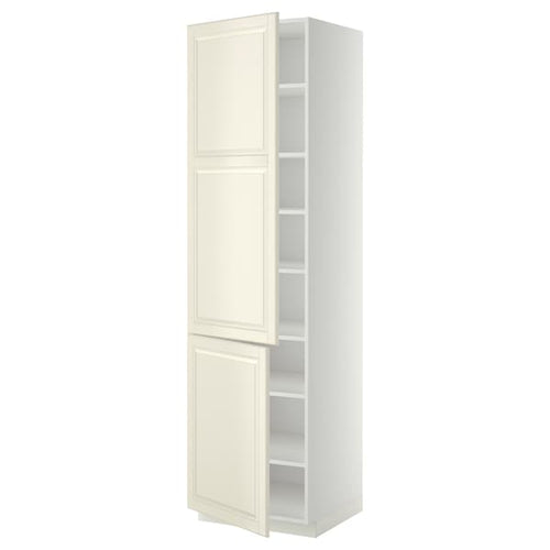 METOD - High cabinet with shelves/2 doors, white/Bodbyn off-white, 60x60x220 cm
