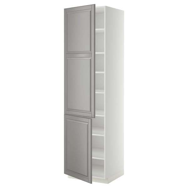 METOD - High cabinet with shelves/2 doors, white/Bodbyn grey, 60x60x220 cm - best price from Maltashopper.com 29465961
