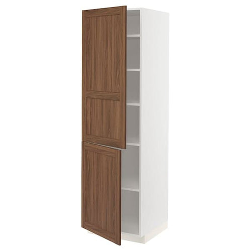 METOD - High cabinet with shelves/2 doors, white Enköping/brown walnut effect, 60x60x200 cm