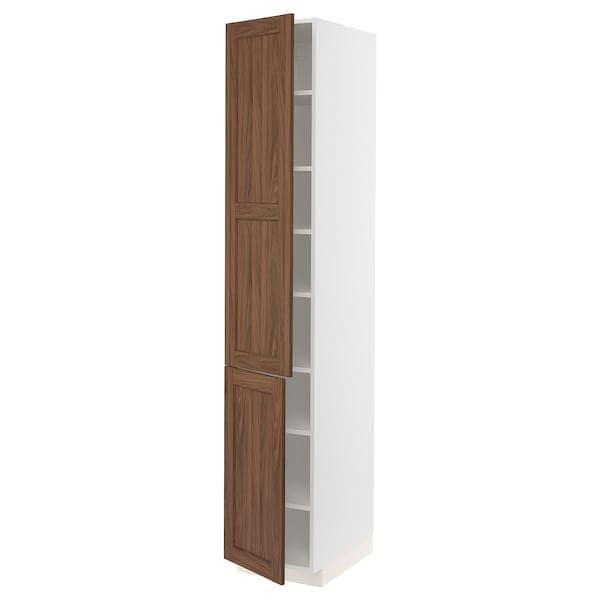 Ikea METOD - High cabinet with shelves/2 doors, white Enköping/brown walnut effect, 40x60x220 cm