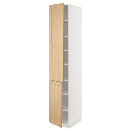 METOD - High cabinet with shelves/2 doors, white/Forsbacka oak, 40x60x220 cm