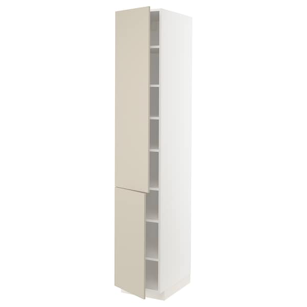 METOD - High cabinet with shelves/2 doors, white/Havstorp beige, 40x60x220 cm - best price from Maltashopper.com 79456817