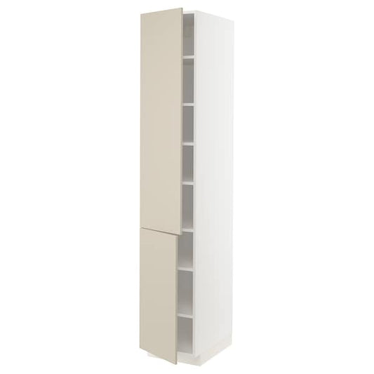 Ikea METOD - High cabinet with shelves/2 doors, white/Havstorp beige, 40x60x220 cm