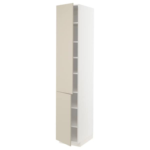 METOD - High cabinet with shelves/2 doors, white/Havstorp beige, 40x60x220 cm