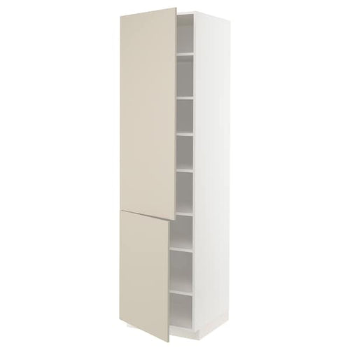 METOD - High cabinet with shelves/2 doors, white/Havstorp beige, 60x60x220 cm