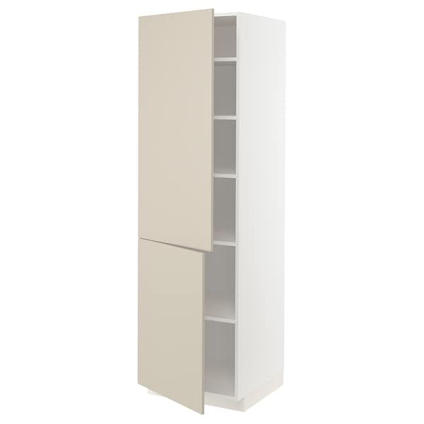 METOD - High cabinet with shelves/2 doors, white/Havstorp beige, 60x60x200 cm - best price from Maltashopper.com 79465299