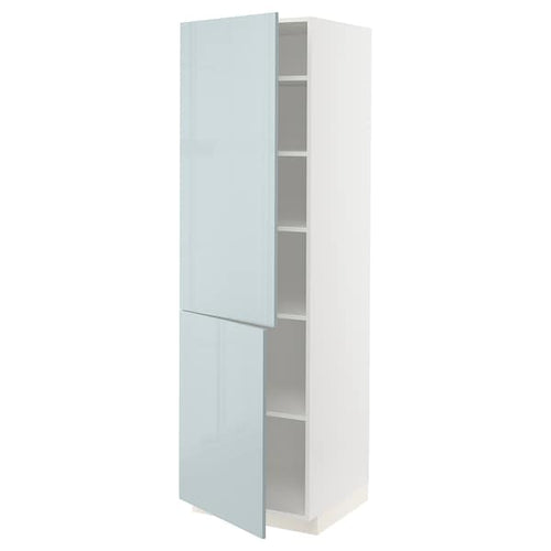 METOD - High cabinet with shelves/2 doors, white/Kallarp light grey-blue, 60x60x200 cm