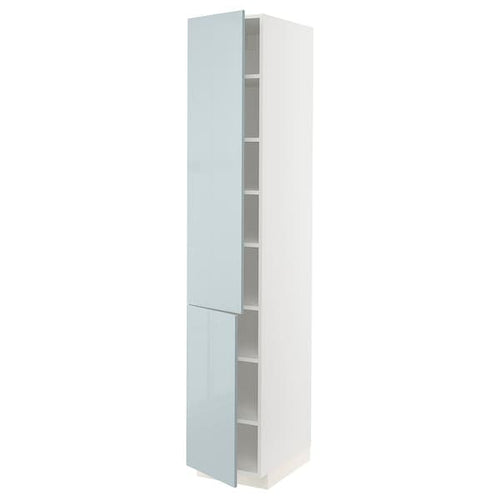 METOD high cabinet with shelves/2 doors, white/Kallarp light grey-blue, 40x60x220 cm