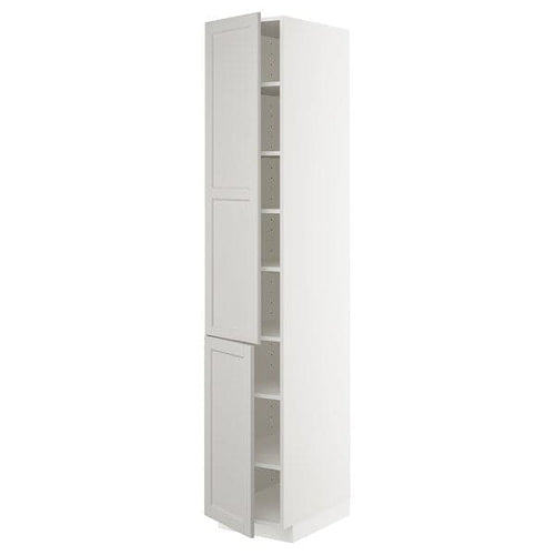 METOD - High cabinet with shelves/2 doors, white/Lerhyttan light grey, 40x60x220 cm