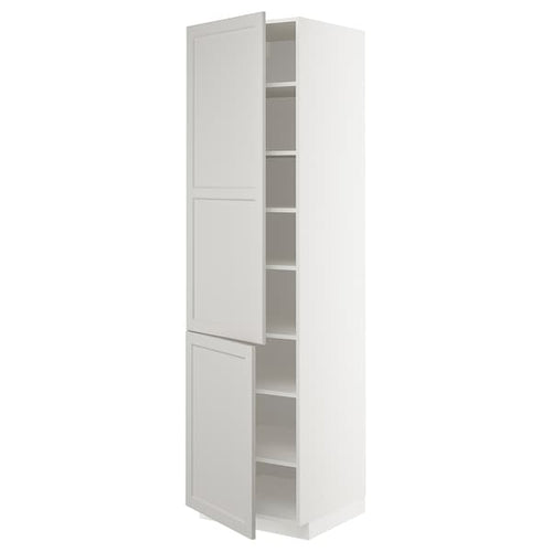 METOD - High cabinet with shelves/2 doors, white/Lerhyttan light grey, 60x60x220 cm