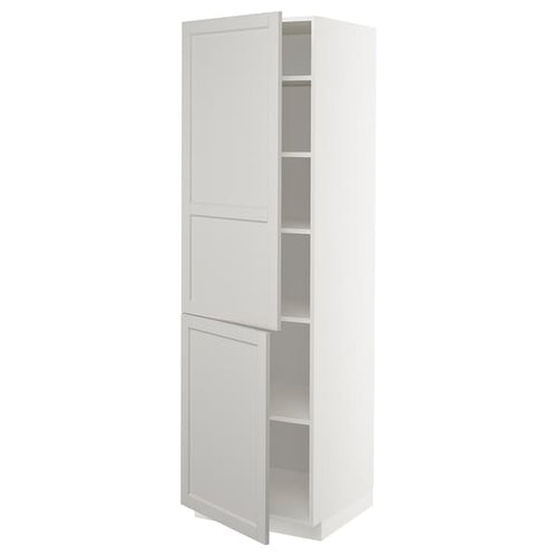METOD high cabinet with shelves/2 doors, white/Lerhyttan light grey, 60x60x200 cm