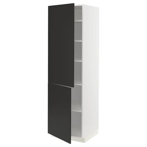 METOD - High cabinet with shelves/2 doors, white/Nickebo matt anthracite, 60x60x200 cm