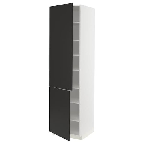 METOD - High cabinet with shelves/2 doors, white/Nickebo matt anthracite, 60x60x220 cm