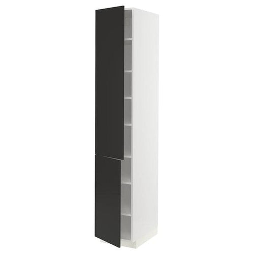 METOD - High cabinet with shelves/2 doors, white/Nickebo matt anthracite, 40x60x220 cm