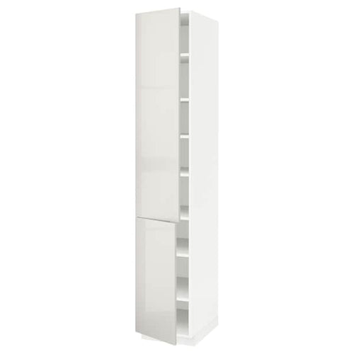 METOD - High cabinet with shelves/2 doors, white/Ringhult light grey, 40x60x220 cm