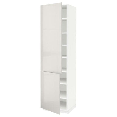 METOD - High cabinet with shelves/2 doors, white/Ringhult light grey, 60x60x220 cm