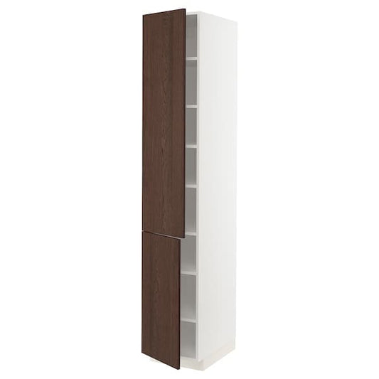 Ikea METOD - High cabinet with shelves/2 doors, white/Sinarp brown, 40x60x220 cm