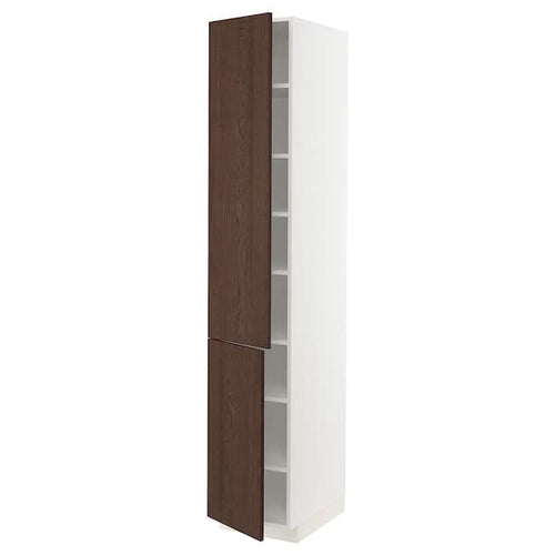 METOD - High cabinet with shelves/2 doors, white/Sinarp brown, 40x60x220 cm