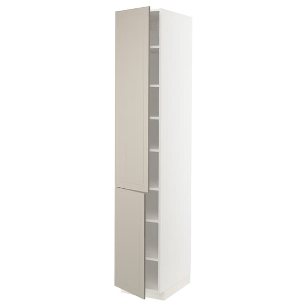 METOD - High cabinet with shelves/2 doors, white/Stensund beige, 40x60x220 cm - best price from Maltashopper.com 29469582