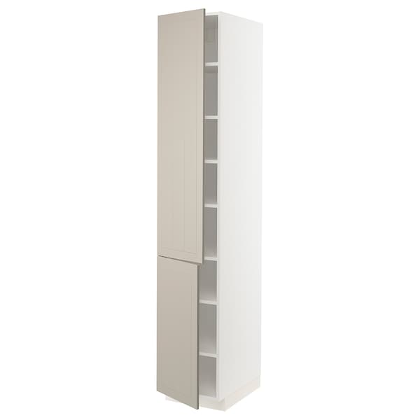 METOD - High cabinet with shelves/2 doors, white/Stensund beige, 40x60x220 cm