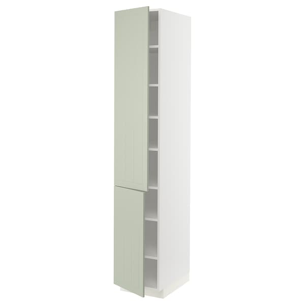 METOD - High cabinet with shelves/2 doors, white/Stensund light green, 40x60x220 cm - best price from Maltashopper.com 19486718
