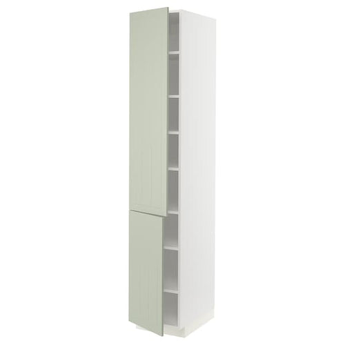 METOD - High cabinet with shelves/2 doors, white/Stensund light green, 40x60x220 cm