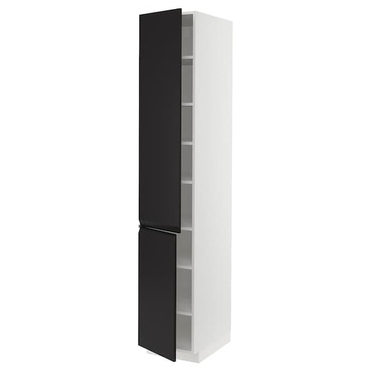 Ikea METOD - High cabinet with shelves/2 doors, white/Upplöv matt anthracite, 40x60x220 cm