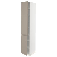 METOD - High cabinet with shelves/2 doors, white/Upplöv matt dark beige, 40x60x220 cm - best price from Maltashopper.com 19491847
