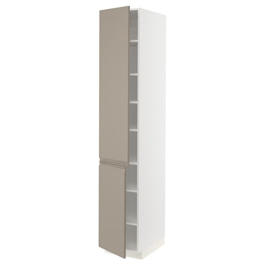 Ikea METOD - High cabinet with shelves/2 doors, white/Upplöv matt dark beige, 40x60x220 cm