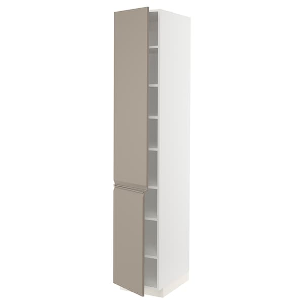 Ikea METOD - High cabinet with shelves/2 doors, white/Upplöv matt dark beige, 40x60x220 cm