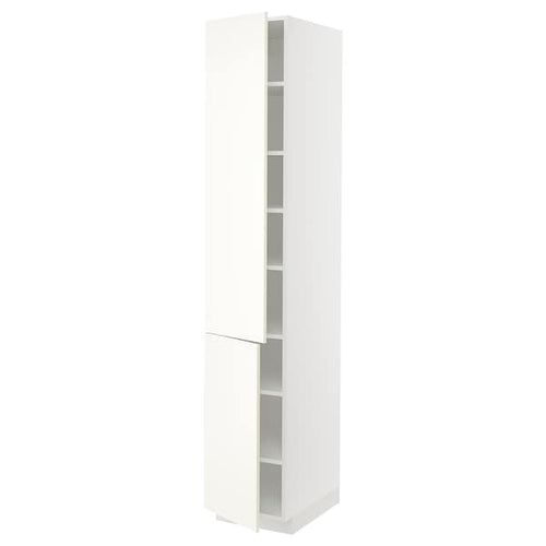 METOD - High cabinet with shelves/2 doors, white/Vallstena white, 40x60x220 cm