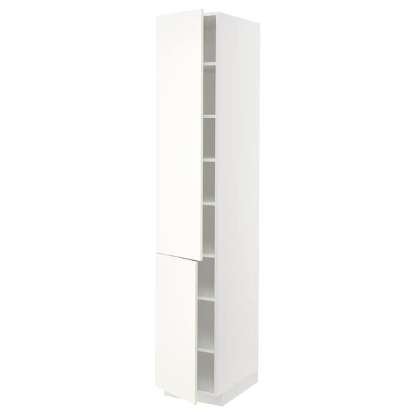 METOD - High cabinet with shelves/2 doors, white/Vallstena white, 40x60x220 cm