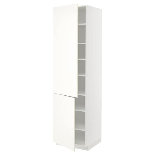 METOD - High cabinet with shelves/2 doors, white/Vallstena white, 60x60x220 cm - best price from Maltashopper.com 09507311