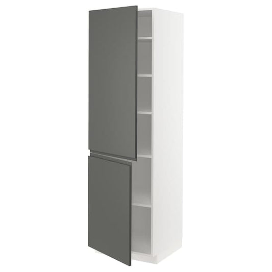 Ikea METOD - High cabinet with shelves/2 doors, white/Voxtorp dark grey, 60x60x200 cm