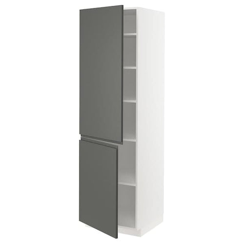 METOD - High cabinet with shelves/2 doors, white/Voxtorp dark grey, 60x60x200 cm